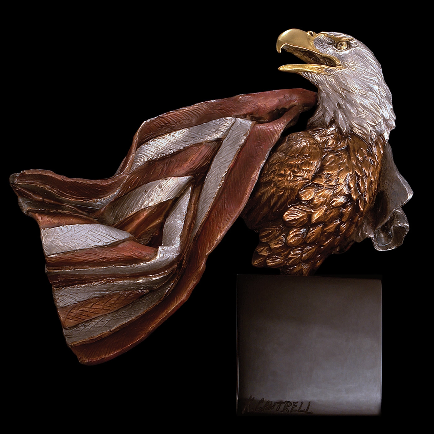 Symbols of Honor Eagle with American Flag Sculpture by Kitty Cantrell