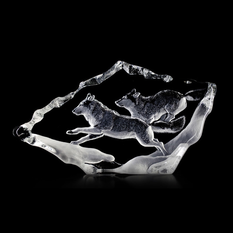Running Wolves Crystal Sculpture