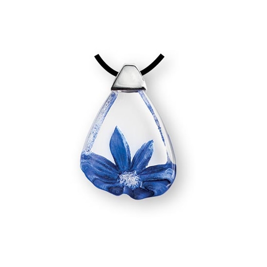 Blue Anemone Flower Crystal Necklace with Silver Cap