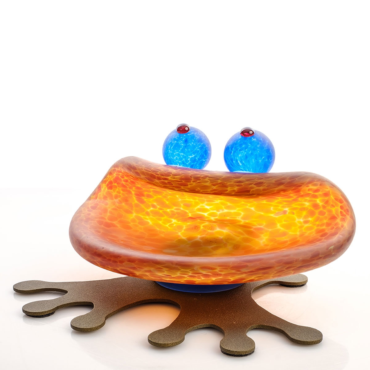 Hopper Frog Bowl Modern Glass Sculpture Amber
