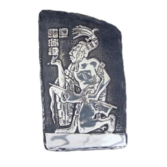 Mayan King Hieroglyphics Silver Relief Plaque