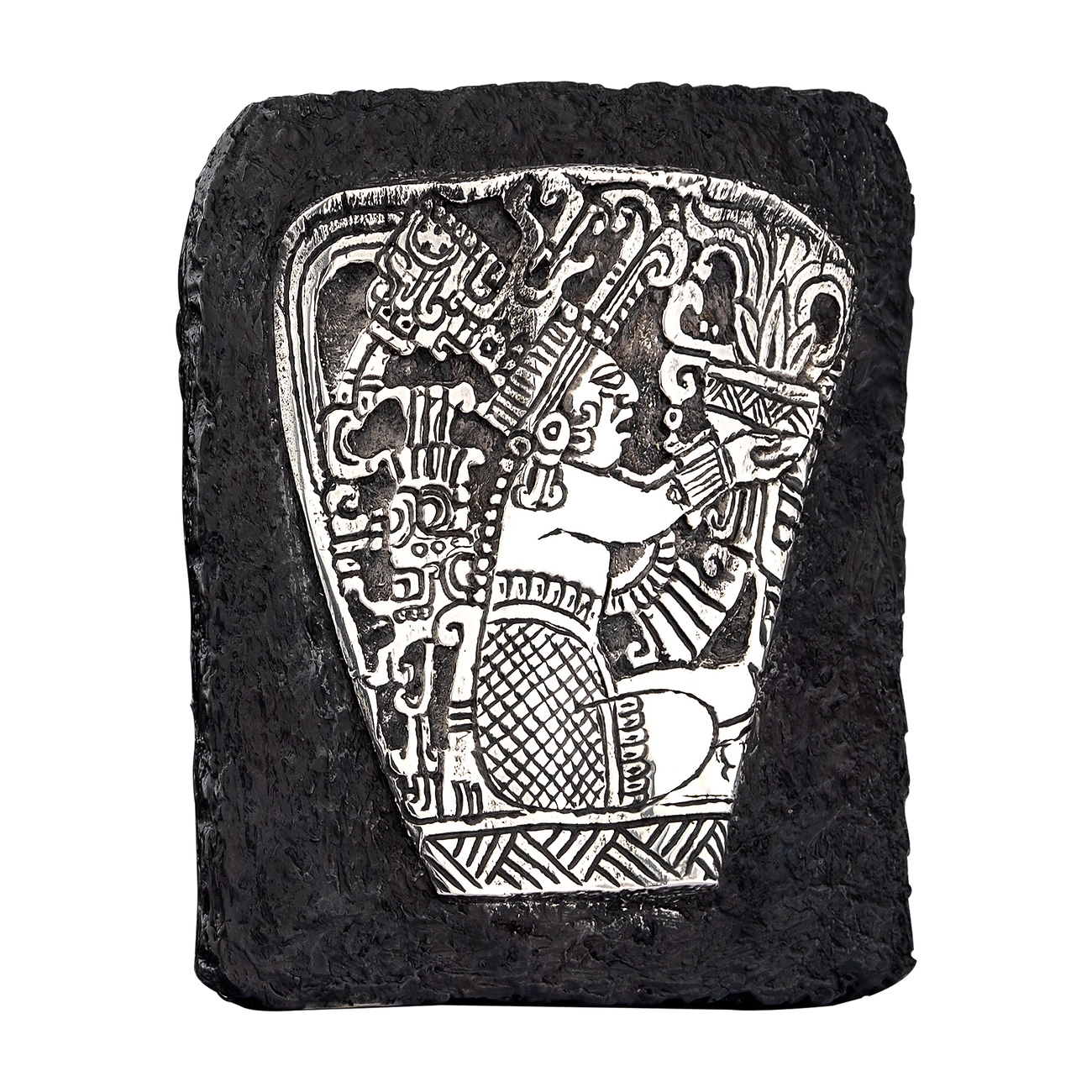 Mayan King Offering Silver Relief Plaque