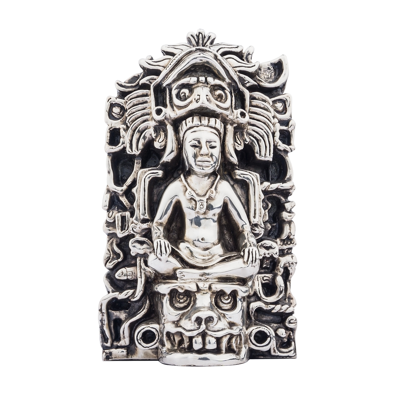 Mayan King Silver Sculpture