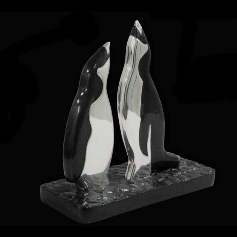 Silver Singing Penguins Sculpture