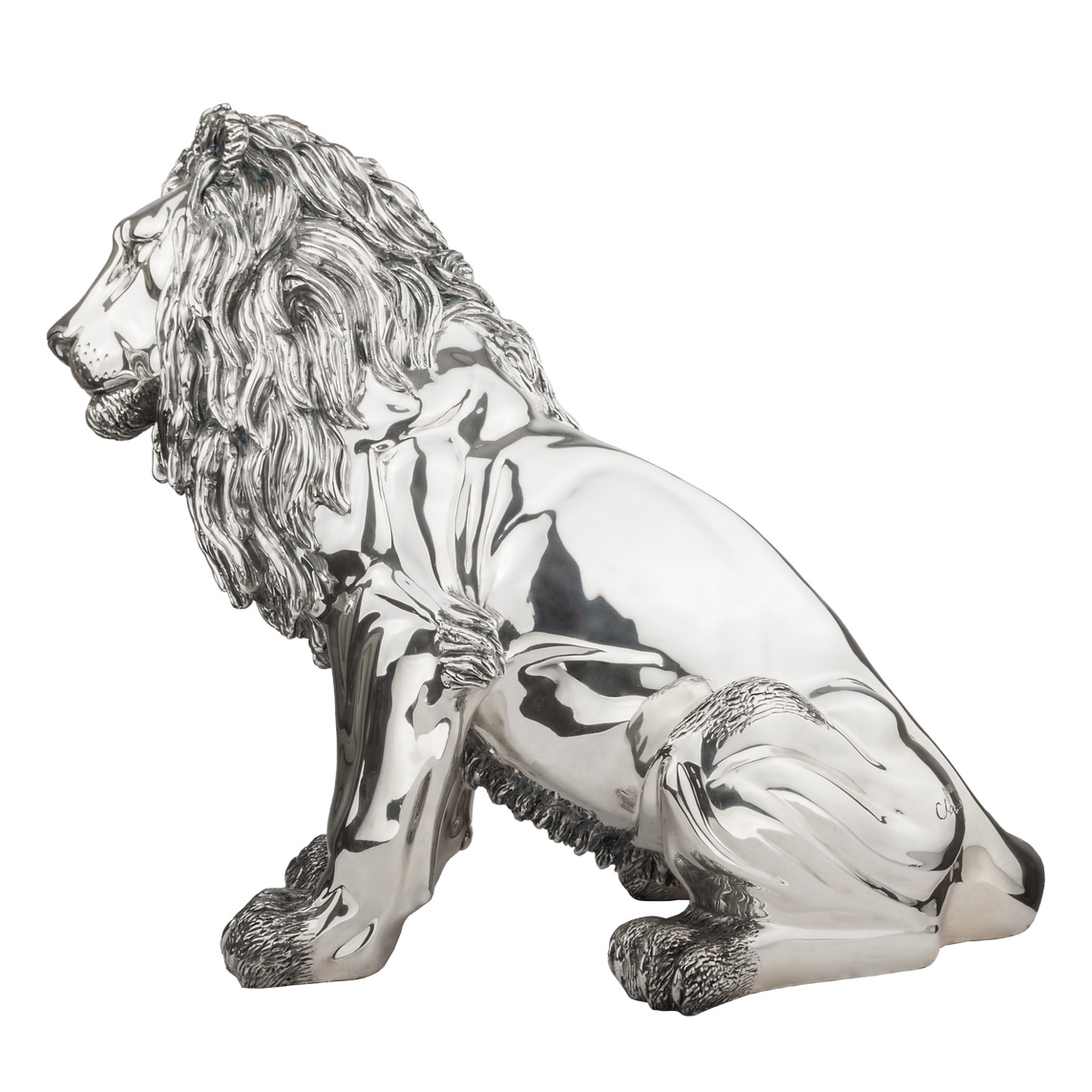 Silver Guardian Lion Sculpture