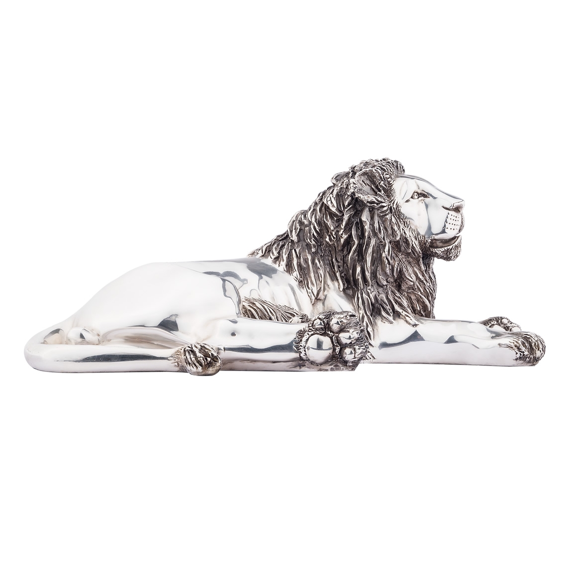 Silver Resting Lion Sculpture