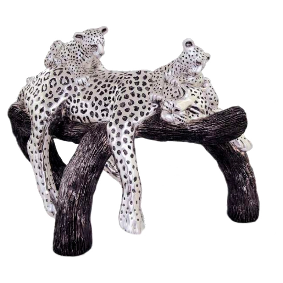 Silver Leopard with Cubs Sculpture