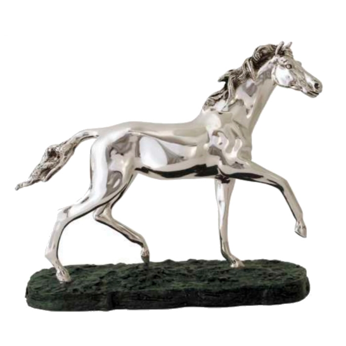 Silver Trotting Horses Sculpture