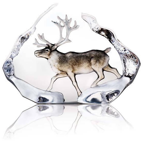 Reindeer Crystal Sculpture with Color