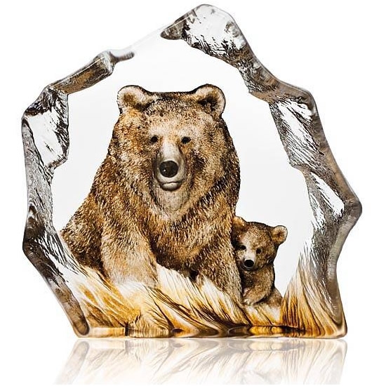 Brown Bear with Cub Crystal Sculpture Large