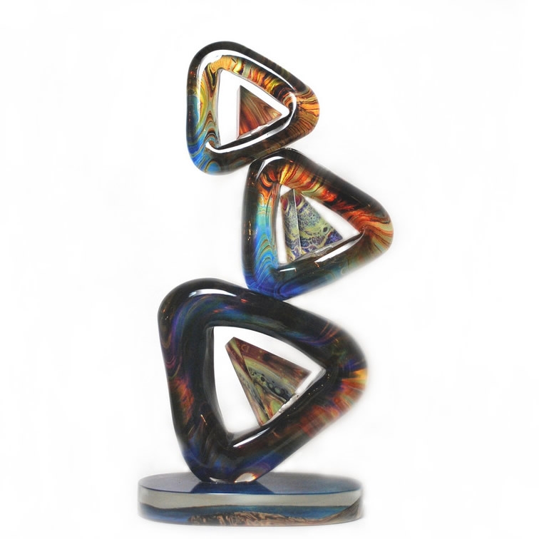 Modern Glass Triple Triangle Sculpture Murano