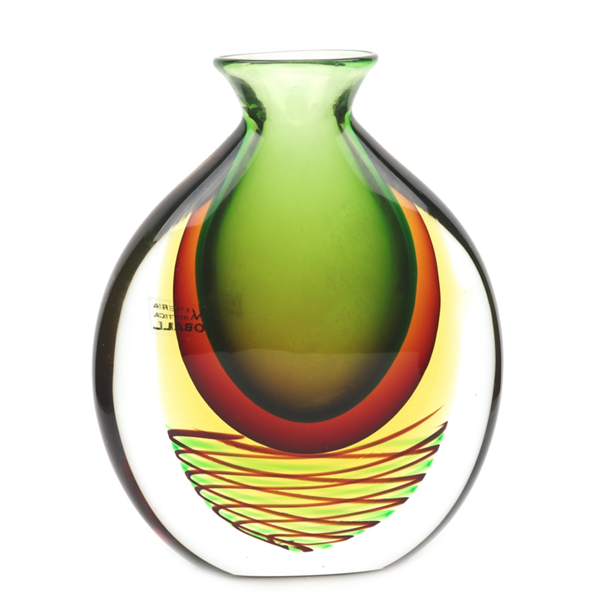 Modern Glass Vase Murano Green Amber Red