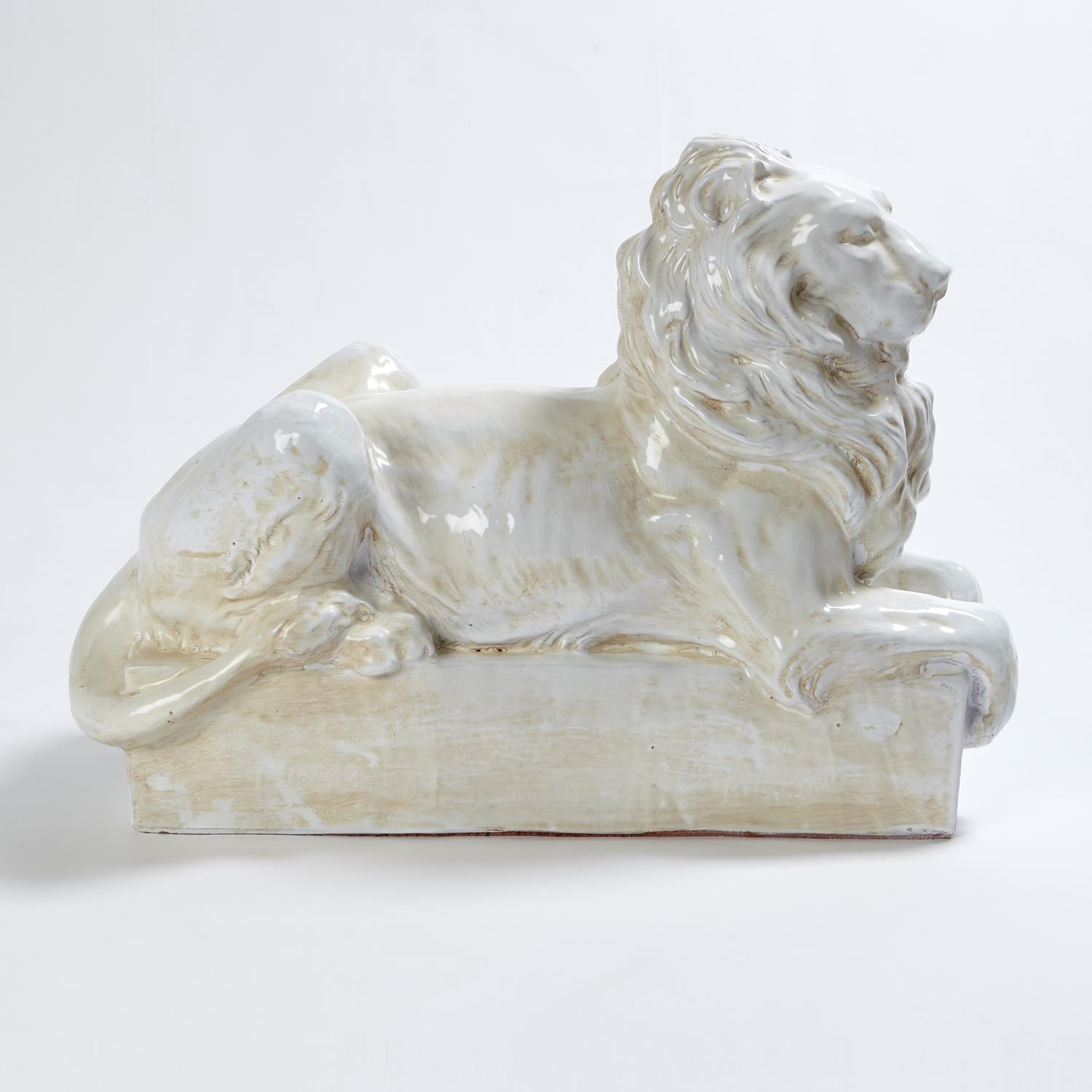 Lion Sculpture Reclining Italian Porcelain