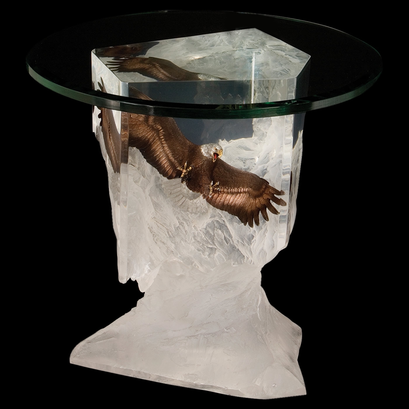 Between Earth and Sky Lucite Eagle Sculpture End Table by Christopher Pardell