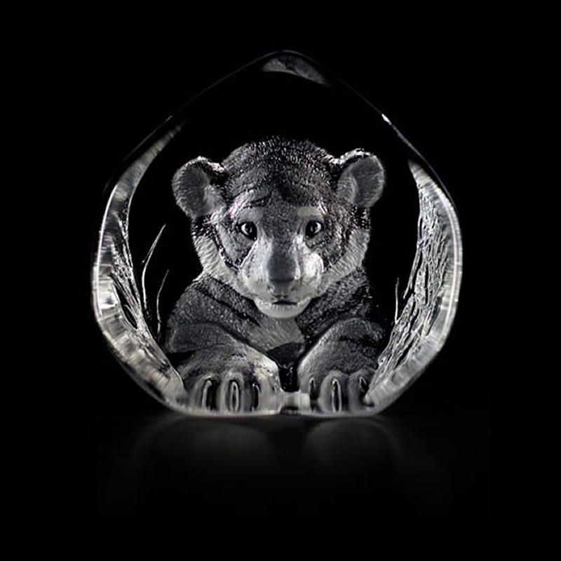 Tiger Cub Crystal Sculpture by Mats Jonasson Maleras Crystal on